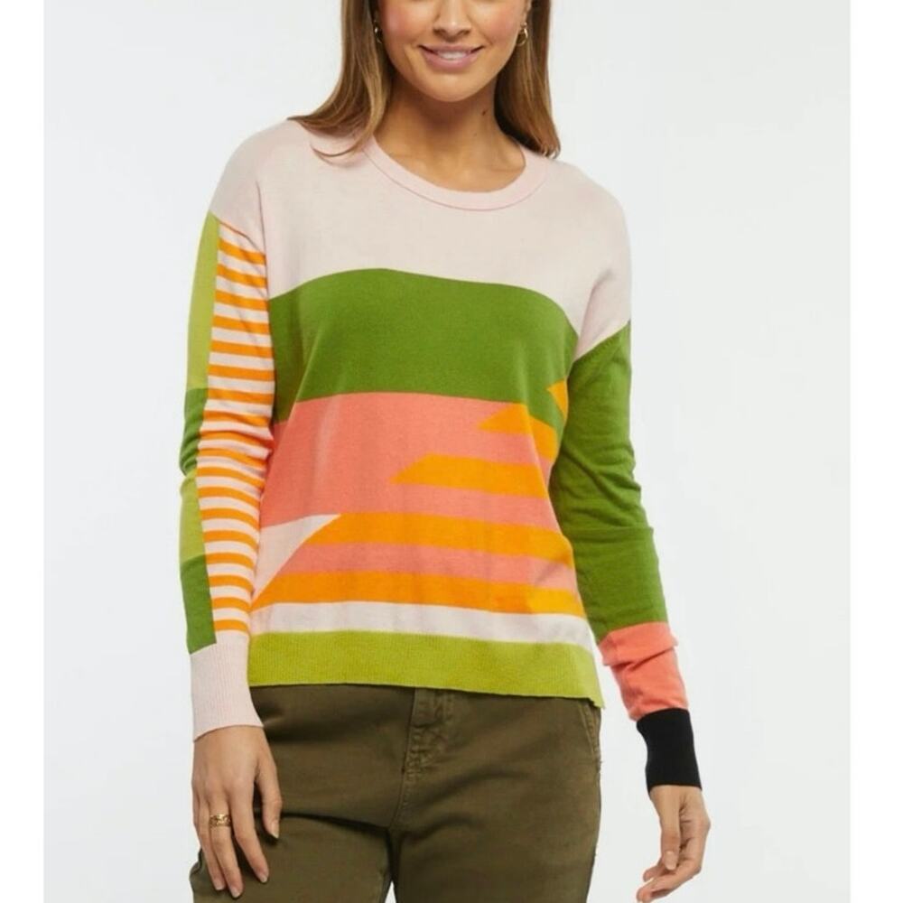 ZAKET & PLOVER Colorblock Diagonal Stripe Crewneck Sweater Pink Size Large